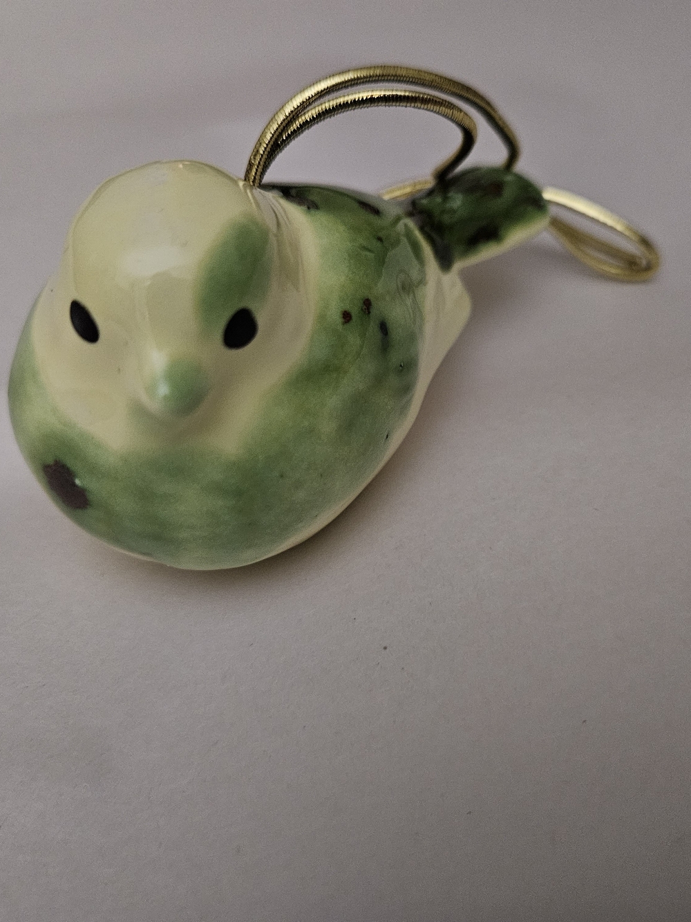 Ceramic Green and Cream Bird Ornament - Decorative Bird Accessory